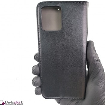 Telone dirbtinos odos atverčiamas dėklas - juodas (Motorola Moto G72)